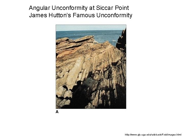 Angular Unconformity at Siccar Point James Hutton’s Famous Unconformity http: //www. gly. uga. edu/railsback/Field.