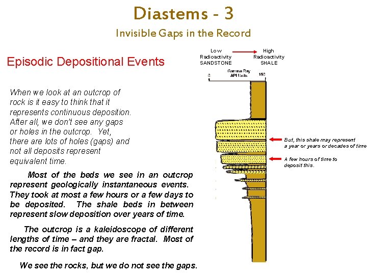 Diastems - 3 Invisible Gaps in the Record Episodic Depositional Events When we look