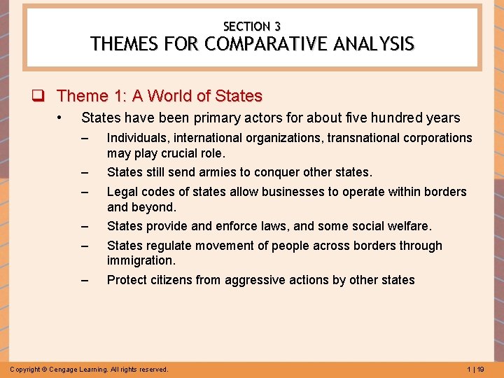 SECTION 3 THEMES FOR COMPARATIVE ANALYSIS q Theme 1: A World of States •