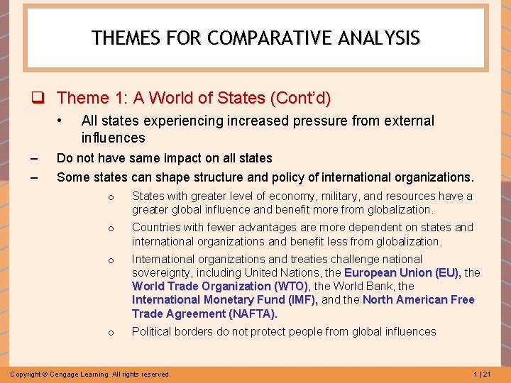 THEMES FOR COMPARATIVE ANALYSIS q Theme 1: A World of States (Cont’d) • –