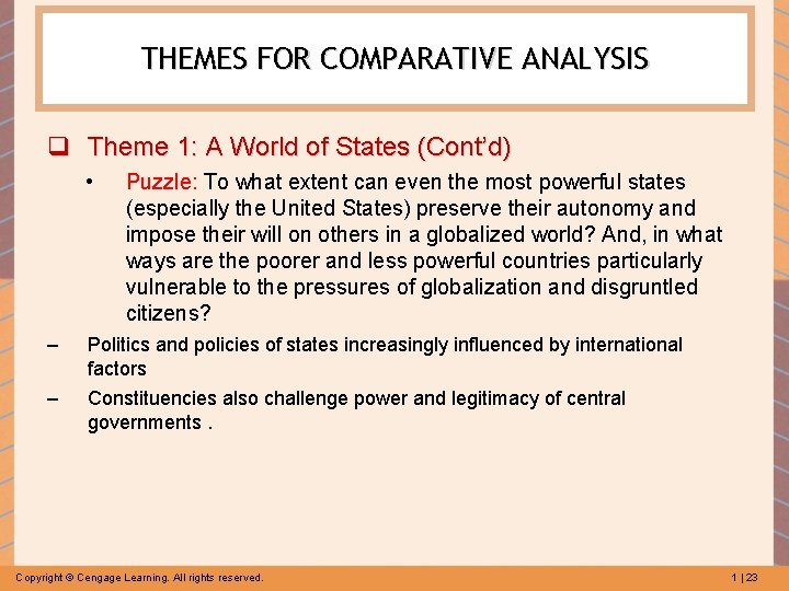 THEMES FOR COMPARATIVE ANALYSIS q Theme 1: A World of States (Cont’d) • Puzzle: