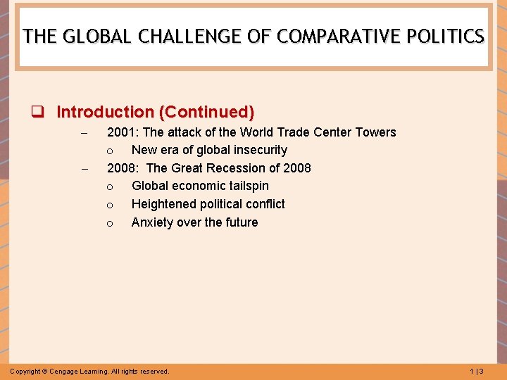 THE GLOBAL CHALLENGE OF COMPARATIVE POLITICS q Introduction (Continued) – – 2001: The attack