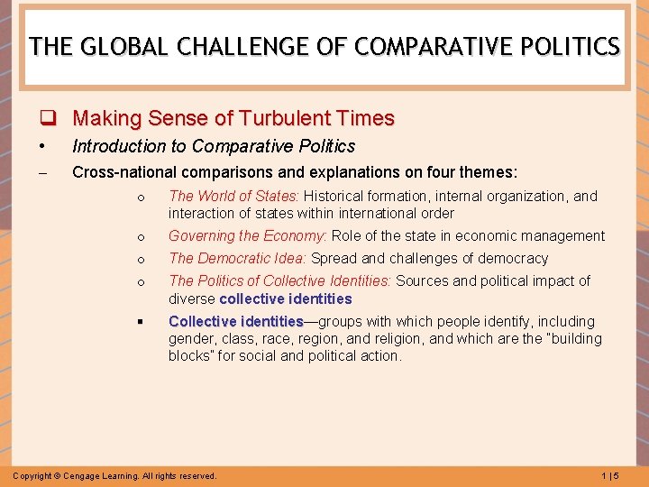 THE GLOBAL CHALLENGE OF COMPARATIVE POLITICS q Making Sense of Turbulent Times • Introduction