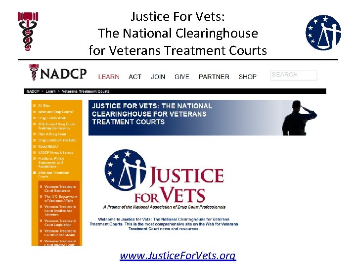 Justice For Vets: The National Clearinghouse for Veterans Treatment Courts www. Justice. For. Vets. Justice For Vets: The National Clearinghouse for Veterans Treatment Courts www. Justice. For. Vets.