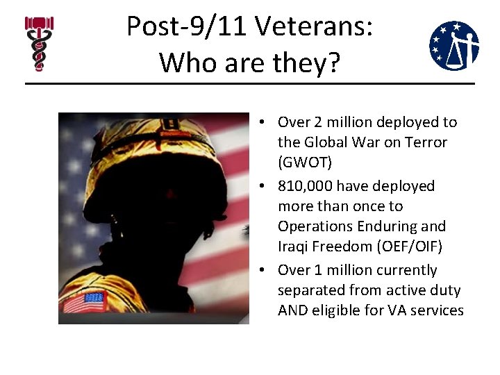 Post-9/11 Veterans: Who are they? • Over 2 million deployed to the Global War Post-9/11 Veterans: Who are they? • Over 2 million deployed to the Global War