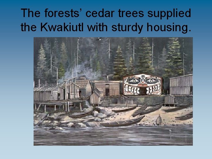 The forests’ cedar trees supplied the Kwakiutl with sturdy housing. 