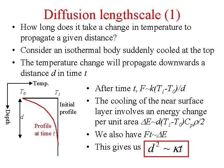 Diffusion lengthscale (1) • How long does it take a change in temperature to