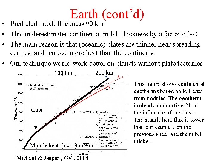 Earth (cont’d) • Predicted m. b. l. thickness 90 km • This underestimates continental