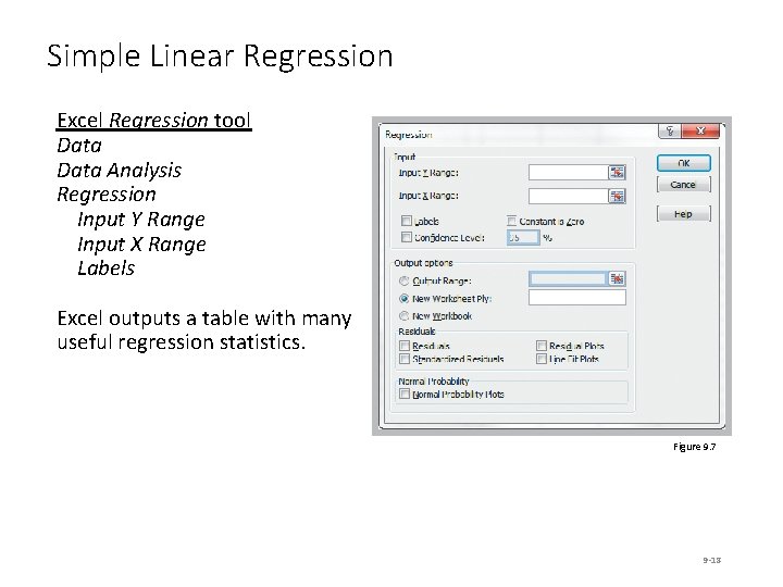 Simple Linear Regression Excel Regression tool Data Analysis Regression Input Y Range Input X