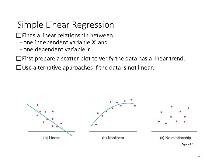 Simple Linear Regression �Finds a linear relationship between: - one independent variable X and