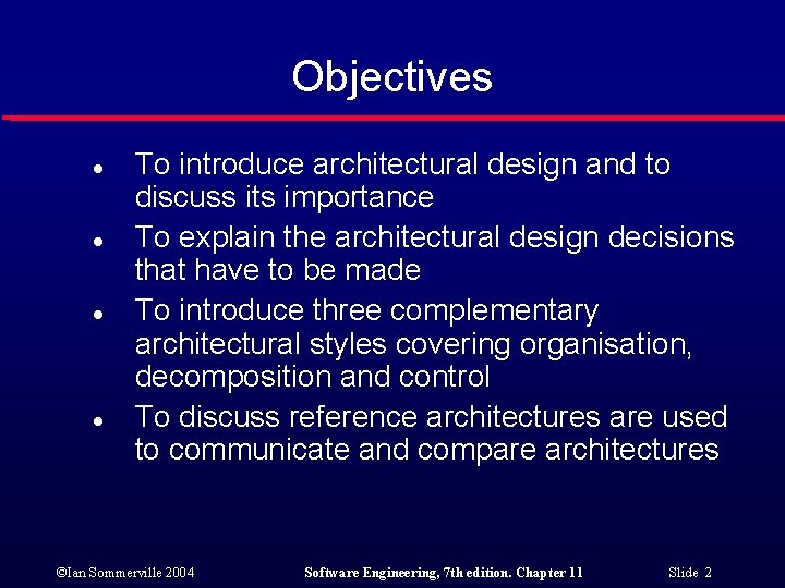 Objectives l l To introduce architectural design and to discuss its importance To explain