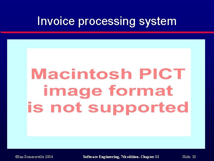 Invoice processing system ©Ian Sommerville 2004 Software Engineering, 7 th edition. Chapter 11 Slide