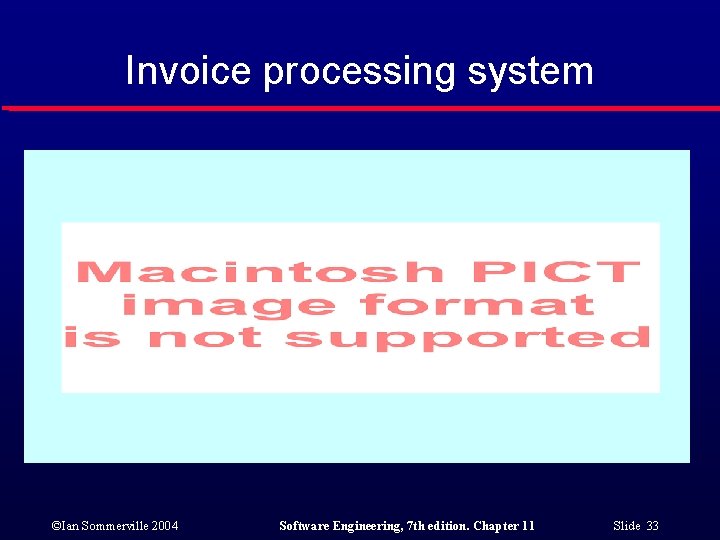 Invoice processing system ©Ian Sommerville 2004 Software Engineering, 7 th edition. Chapter 11 Slide