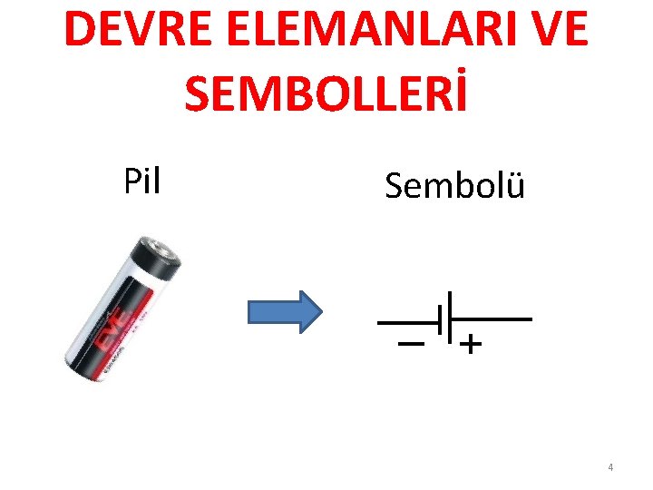DEVRE ELEMANLARI VE SEMBOLLERİ Pil Sembolü 4 