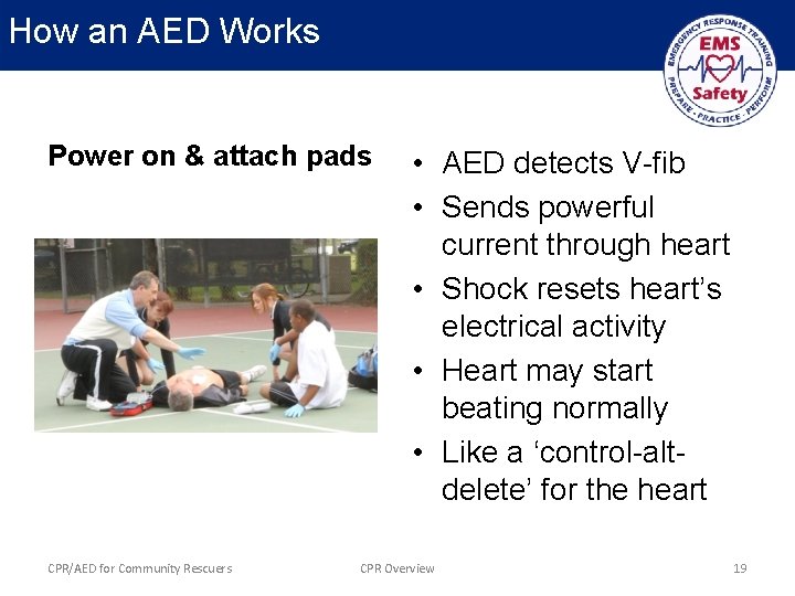 How an AED Works Power on & attach pads CPR/AED for Community Rescuers •