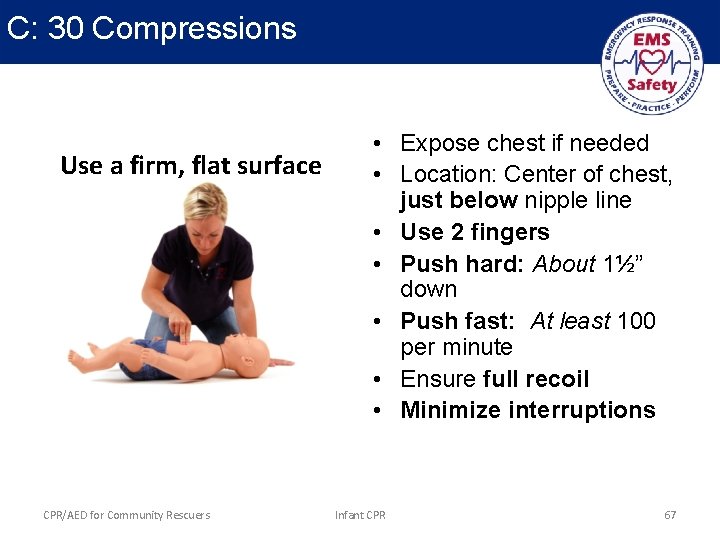 C: 30 Compressions Use a firm, flat surface CPR/AED for Community Rescuers • Expose