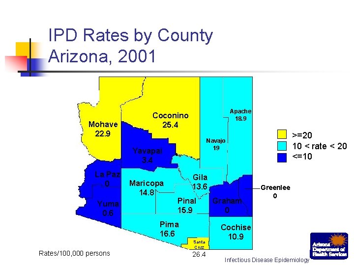 IPD Rates by County Arizona, 2001 Mohave 22. 9 Apache 18. 9 Coconino 25.