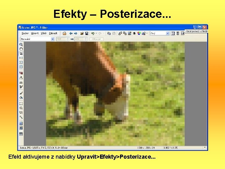 Efekty – Posterizace. . . Efekt aktivujeme z nabídky Upravit>Efekty>Posterizace. . . 