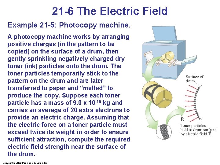 21 -6 The Electric Field Example 21 -5: Photocopy machine. A photocopy machine works