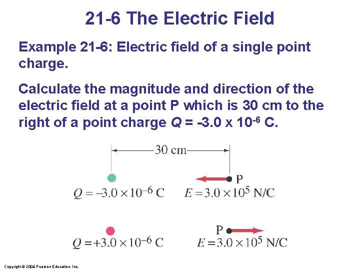 21 -6 The Electric Field Example 21 -6: Electric field of a single point