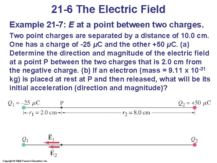21 -6 The Electric Field Example 21 -7: E at a point between two