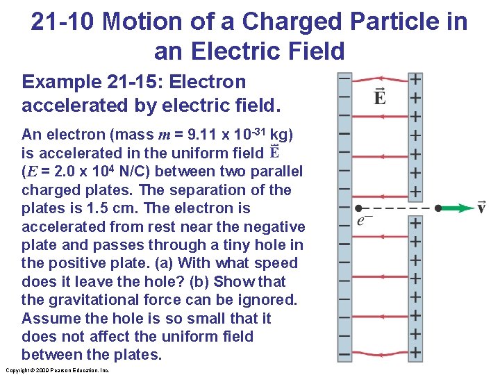 21 -10 Motion of a Charged Particle in an Electric Field Example 21 -15: