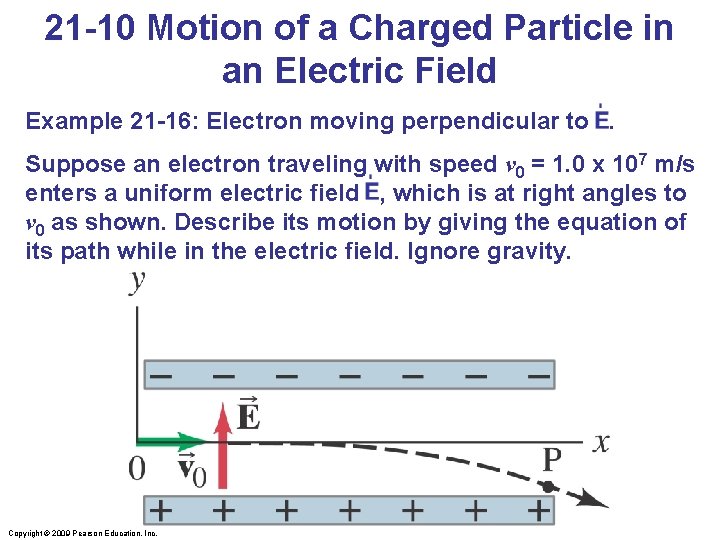 21 -10 Motion of a Charged Particle in an Electric Field Example 21 -16: