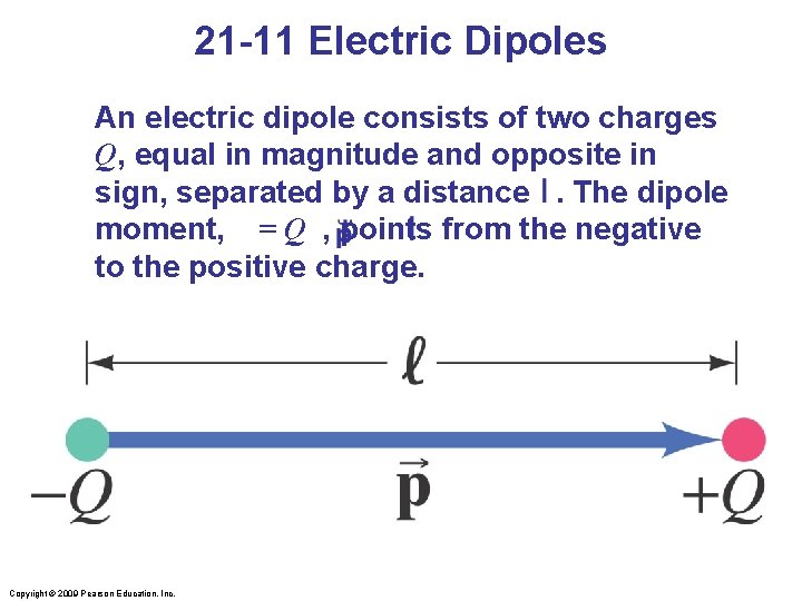 21 -11 Electric Dipoles An electric dipole consists of two charges Q, equal in