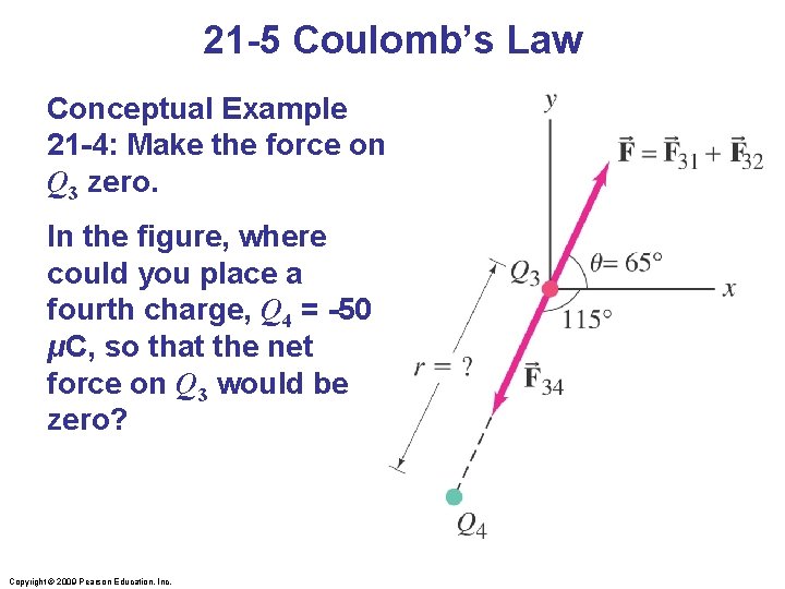 21 -5 Coulomb’s Law Conceptual Example 21 -4: Make the force on Q 3