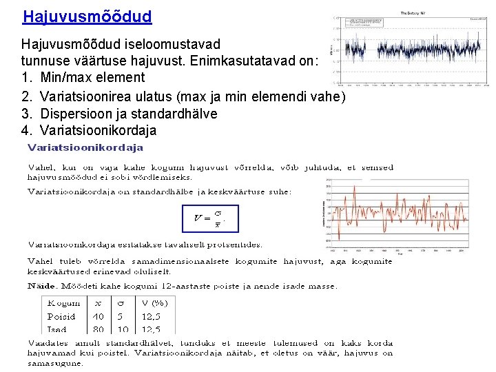 Hajuvusmõõdud iseloomustavad tunnuse väärtuse hajuvust. Enimkasutatavad on: 1. Min/max element 2. Variatsioonirea ulatus (max