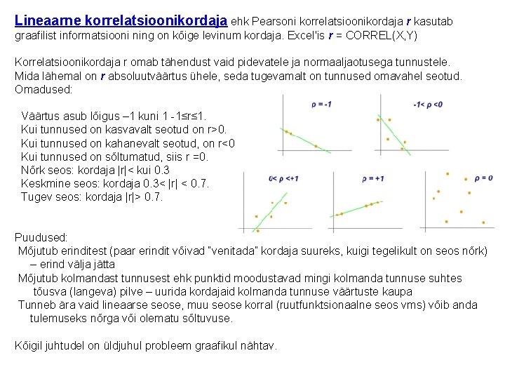 Lineaarne korrelatsioonikordaja ehk Pearsoni korrelatsioonikordaja r kasutab graafilist informatsiooni ning on kõige levinum kordaja.