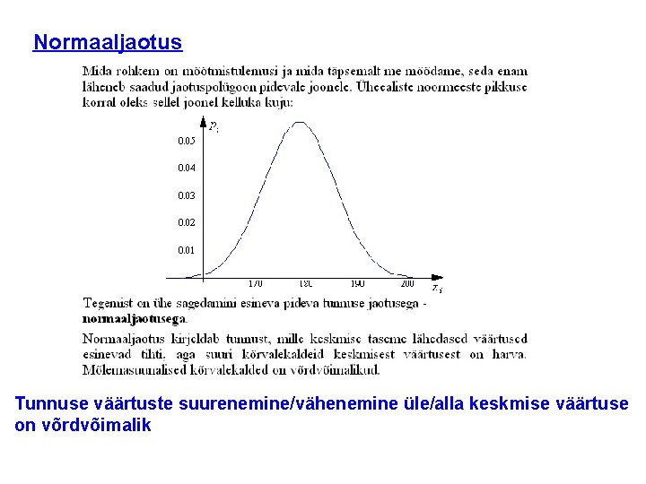 Normaaljaotus Tunnuse väärtuste suurenemine/vähenemine üle/alla keskmise väärtuse on võrdvõimalik 