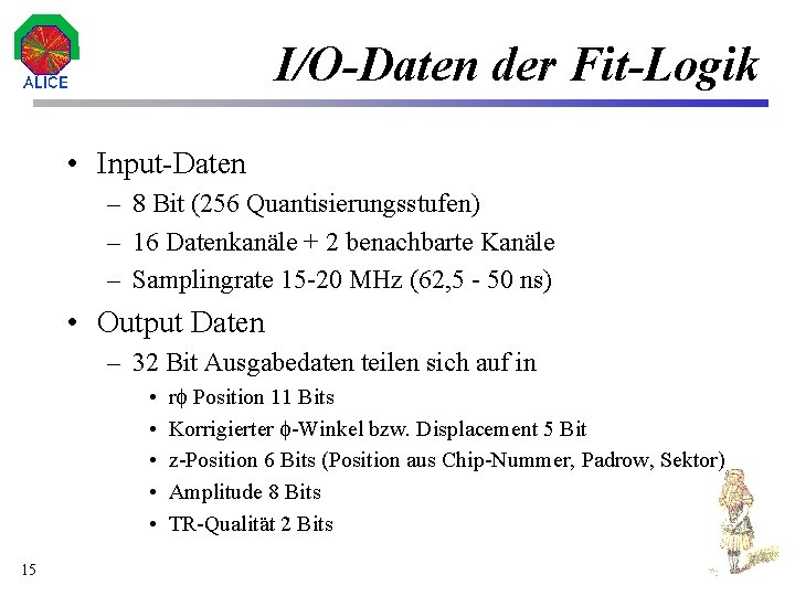 I/O-Daten der Fit-Logik • Input-Daten – 8 Bit (256 Quantisierungsstufen) – 16 Datenkanäle +