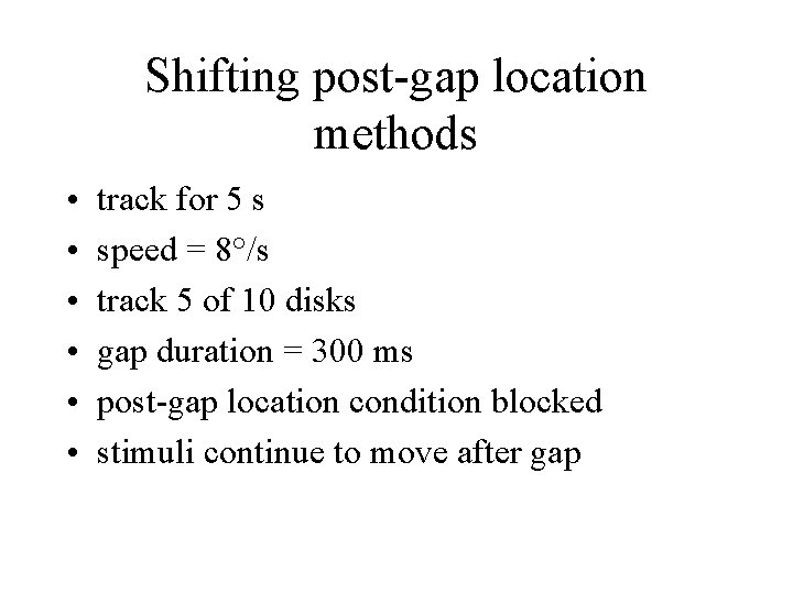 Shifting post-gap location methods • • • track for 5 s speed = 8°/s