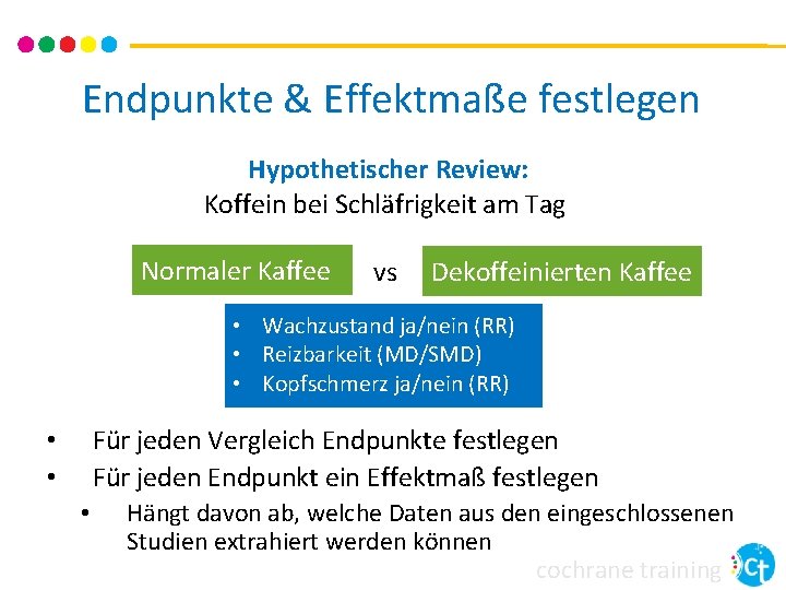 Endpunkte & Effektmaße festlegen Hypothetischer Review: Koffein bei Schläfrigkeit am Tag Normaler Kaffee vs Endpunkte & Effektmaße festlegen Hypothetischer Review: Koffein bei Schläfrigkeit am Tag Normaler Kaffee vs