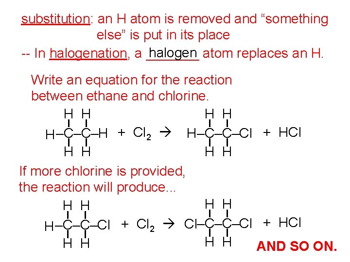 substitution: an H atom is removed and “something else” is put in its place