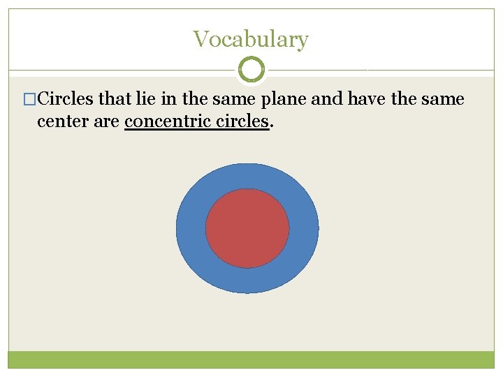 Vocabulary �Circles that lie in the same plane and have the same center are