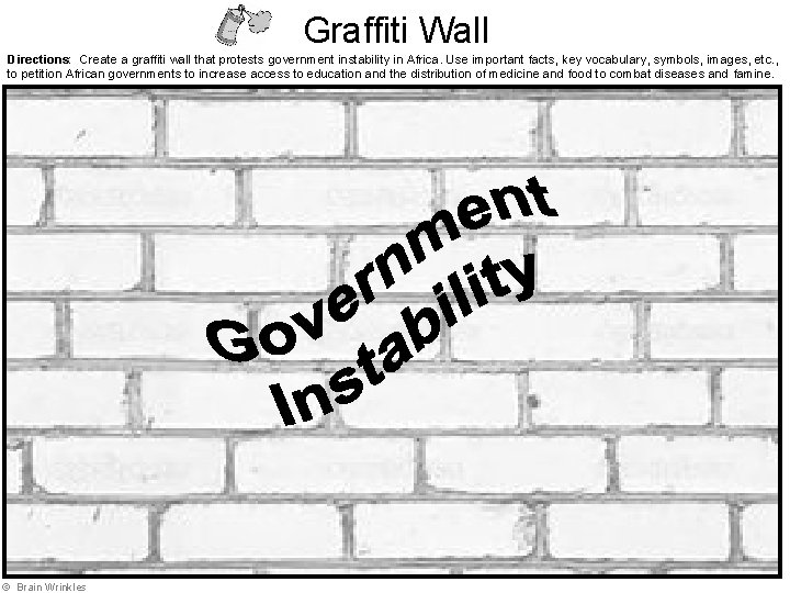 Graffiti Wall Directions: Create a graffiti wall that protests government instability in Africa. Use