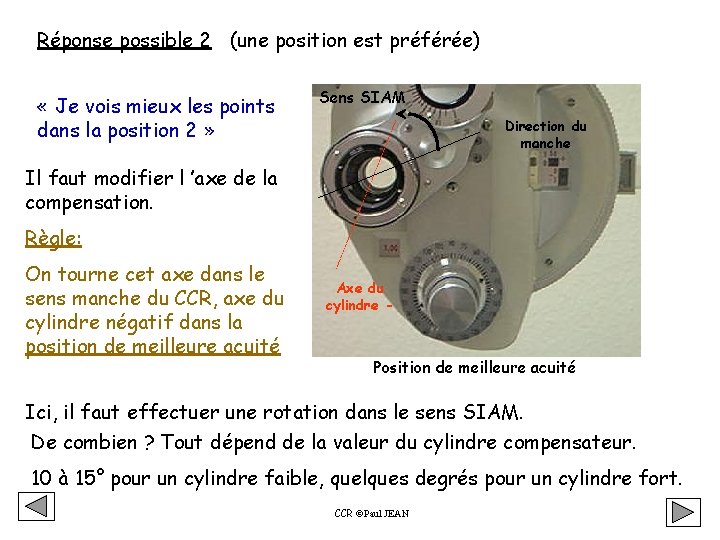 Réponse possible 2 (une position est préférée) « Je vois mieux les points dans Réponse possible 2 (une position est préférée) « Je vois mieux les points dans