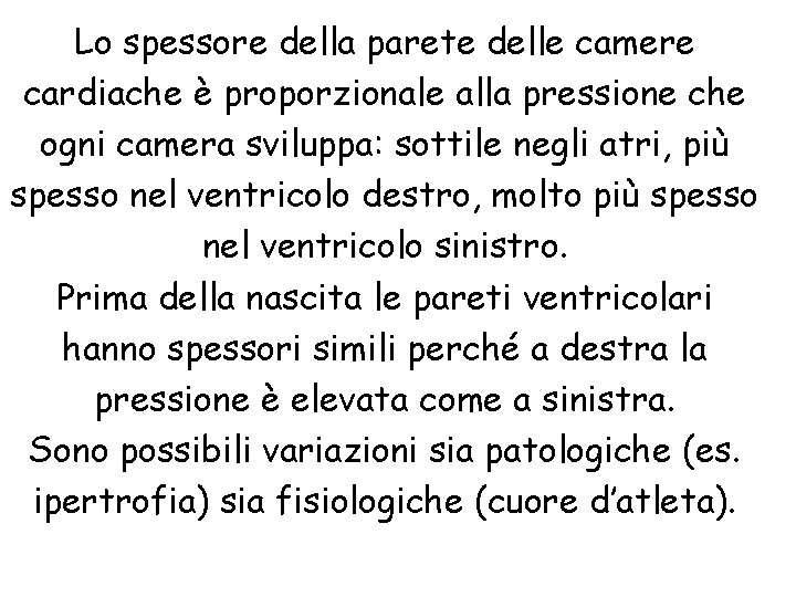 Lo spessore della parete delle camere cardiache è proporzionale alla pressione che ogni camera