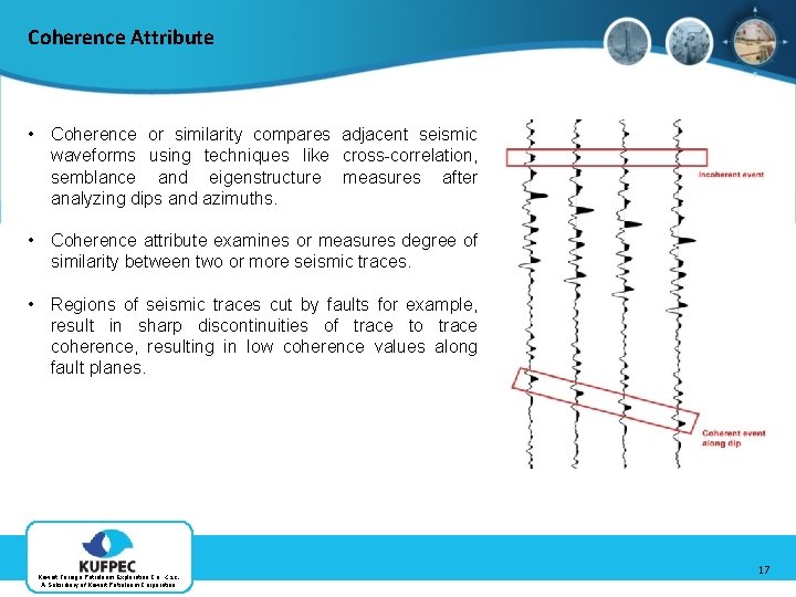 Coherence Attribute • Coherence or similarity compares adjacent seismic waveforms using techniques like cross-correlation,