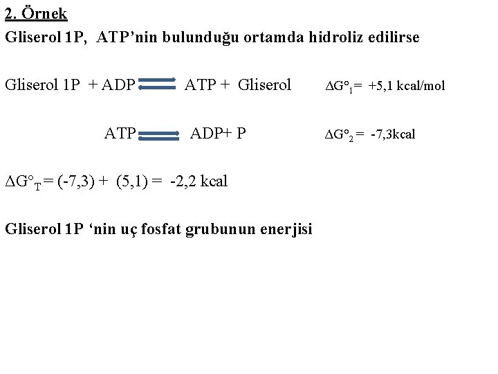 2. Örnek Gliserol 1 P, ATP’nin bulunduğu ortamda hidroliz edilirse Gliserol 1 P + 2. Örnek Gliserol 1 P, ATP’nin bulunduğu ortamda hidroliz edilirse Gliserol 1 P +