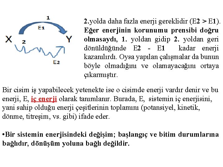 2. yolda daha fazla enerji gereklidir (E 2 > E 1). Eğer enerjinin korunumu