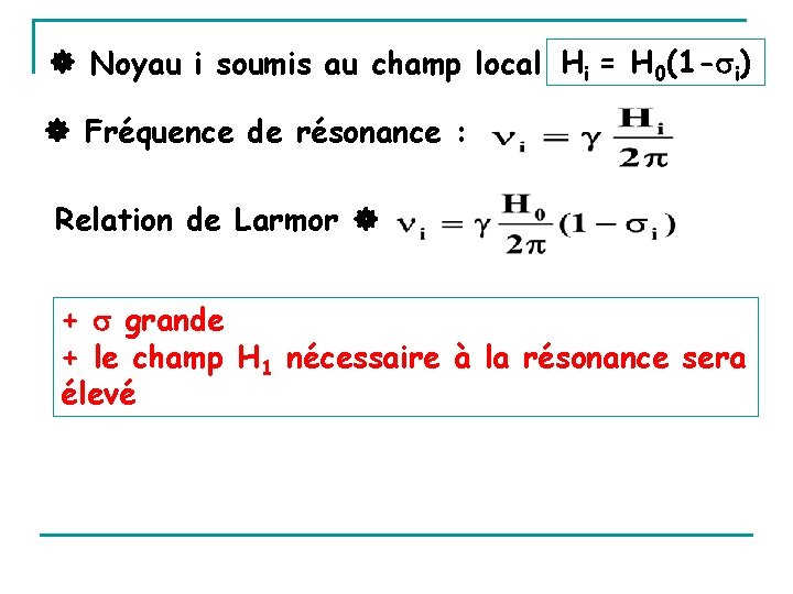  Noyau i soumis au champ local Hi = H 0(1 - i) Fréquence