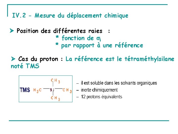 IV. 2 - Mesure du déplacement chimique Position des différentes raies : * fonction