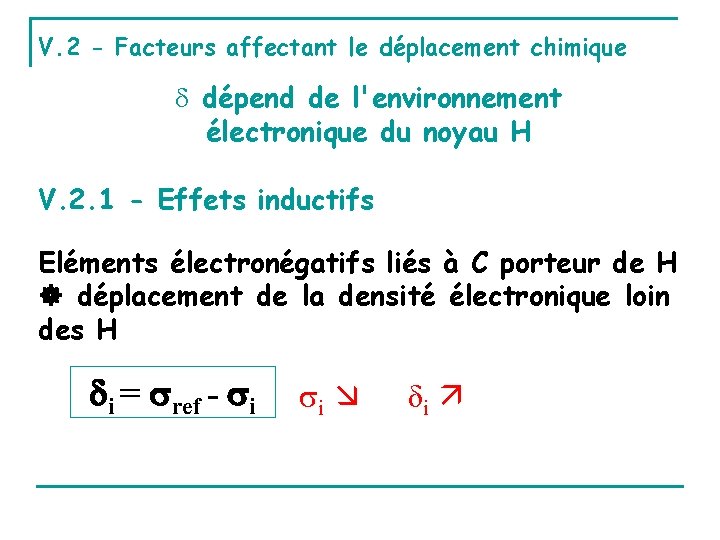 V. 2 - Facteurs affectant le déplacement chimique d dépend de l'environnement électronique du