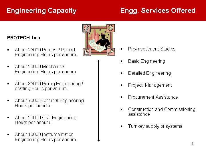 Engineering Capacity Engg. Services Offered PROTECH has § § About 25000 Process/ Project Engineering Engineering Capacity Engg. Services Offered PROTECH has § § About 25000 Process/ Project Engineering