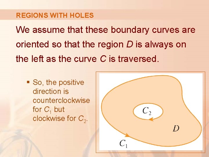 REGIONS WITH HOLES We assume that these boundary curves are oriented so that the