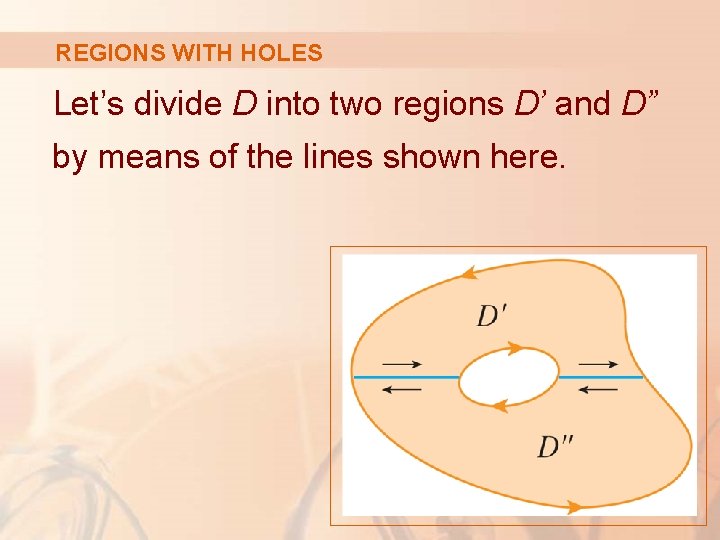 REGIONS WITH HOLES Let’s divide D into two regions D’ and D” by means