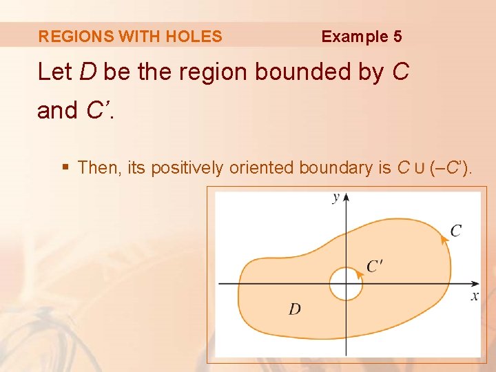 REGIONS WITH HOLES Example 5 Let D be the region bounded by C and